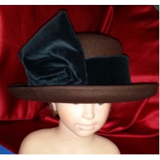 BURBERRYS HAT Mujer&apos;s Rich Brown Wool Black Velvet Bow Trim Dress/Church Vintage  eb-37292263